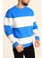 Parçalı Bisiklet Yaka Baskılı Sweatshirt - Mavi 1