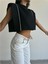 Chanel Vatkalı Crop Bluz - Siyah 3