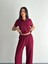 Osy Modal Yumuşak Dokulu Kumaş Kısa Kollu Yakalı T-Shirt Pantalon Ikili Takım- Bordo 3