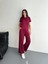 Osy Modal Yumuşak Dokulu Kumaş Kısa Kollu Yakalı T-Shirt Pantalon Ikili Takım- Bordo 5