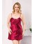 Aria's Closet Büyük Beden Bordo Kısa Saten Gecelik 1