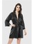 Aria's Closet Siyah Kısa Saten Sabahlık 1