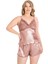 Aria's Closet Büyük Beden Vizon Saten Babydoll Şort Takımı 1