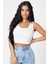 Kadın Beyaz Kare Yaka Crop Top Bluz 4