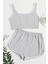 Kadın Gri Askılı Crop Top ve Şortlu Gecelik Takım 1