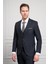 Erkek Lacivert Trend Yelekli Slim Fit Dar Kesim Sivri Yaka Takım Elbise 1