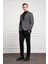 Erkek Siyah Dokuma Slim Fit Dar Kesim Mono Yaka Ceket 2