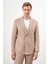Erkek Kremrengi Keten Trend Kruvaze Slim Fit Sivri Yaka Takım Elbise 1
