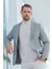 Erkek Gri Örme Slim Fit Mono Yaka Ceket 1