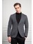 Erkek Gri Örme Slim Fit Dar Kesim Mono Yaka Ceket 4