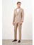Erkek Kremrengi Keten Trend Kruvaze Slim Fit Sivri Yaka Takım Elbise 3