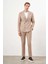 Erkek Kremrengi Keten Trend Kruvaze Slim Fit Sivri Yaka Takım Elbise 4