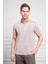 Erkek Bej Trend Merserize Düz Düğmeli Yaka Dynamic Fit T-Shirt 1