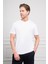 Erkek Beyaz Trend Bisiklet Yaka Dinamik Fit Pamuk T-Shirt 1
