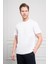 Erkek Beyaz Trend Bisiklet Yaka Dinamik Fit Pamuk T-Shirt 4