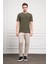 Erkek Haki Trend Bisiklet Yaka Dinamik Fit T-Shirt 2
