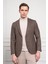 Erkek Kahve Dokuma Slim Fit Dar Kesim Mono Yaka Ceket 1