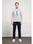 Erkek Indigo Trend Bisiklet Yaka Dinamik Fit Pamuk T-Shirt 2