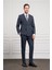 Erkek Lacivert Trend Slim Fit Sivri Yaka Kruvaze Takım Elbise 4