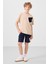 Bej-Lacivert Pamuklu Oversize Fit Dokuma Hafif Esnek Chino Erkek Çocuk Şort Takım - 11275 2