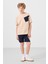 Bej-Lacivert Pamuklu Oversize Fit Dokuma Hafif Esnek Chino Erkek Çocuk Şort Takım - 11275 5