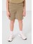 Koyu Bej-Camel Pamuklu Oversize Fit Dokuma Hafif Esnek Chino Erkek Çocuk Şort Takım - 11278 1