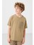 Koyu Bej-Camel Pamuklu Oversize Fit Dokuma Hafif Esnek Chino Erkek Çocuk Şort Takım - 11278 3