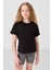 Siyah Pamuklu O Yaka Oversize Fit Basic Kız Çocuk T-Shirt - 75182 3