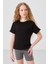 Siyah Pamuklu O Yaka Oversize Fit Basic Kız Çocuk T-Shirt - 75182 1