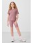 Gül Kurusu Pamuklu O Yaka Oversize Fit Basic Kız Çocuk T-Shirt - 75182 3