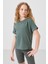 Açık Yeşil Pamuklu O Yaka Oversize Fit Basic Kız Çocuk T-Shirt - 75182 2