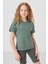 Açık Yeşil Pamuklu O Yaka Oversize Fit Basic Kız Çocuk T-Shirt - 75182 5