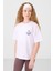 Beyaz Pamuklu O Yaka Oversize Fit Baskılı Kız Çocuk T-Shirt - 75178 2