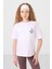 Beyaz Pamuklu O Yaka Oversize Fit Baskılı Kız Çocuk T-Shirt - 75178 5