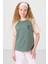 Açık Yeşil O Yaka Pamuklu Baskılı Oversize Fit Kız Çocuk T-Shirt - 75179 1