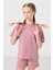 Gül Kurusu Pamuklu Yumuşak Dokulu Standart Fit Basic Kız Çocuk Şort Takım - 75184 4