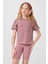 Gül Kurusu Pamuklu O Yaka Oversize Fit Basic Kız Çocuk T-Shirt - 75182 5
