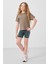 Koyu Bej Pamuklu O Yaka Oversize Fit Basic Kız Çocuk T-Shirt - 75182 2