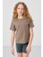 Koyu Bej Pamuklu O Yaka Oversize Fit Basic Kız Çocuk T-Shirt - 75182 1