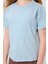 Açık Mavi Pamuklu O Yaka Oversize Fit Basic Kız Çocuk T-Shirt - 75182 2