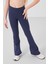Ekru-Indigo Pamuklu O Yaka Standart Fit Basic Ispanyol Paça Kız Çocuk Tayt Takım - 75192 3