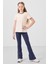 Ekru-Indigo Pamuklu O Yaka Standart Fit Basic Ispanyol Paça Kız Çocuk Tayt Takım - 75192 5
