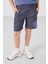Koyu Mavi-Kot Lacivert Pamuklu Oversize Fit Dokuma Hafif Esnek Chino Erkek Çocuk Şort Takım - 11275 2