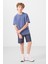 Koyu Mavi-Kot Lacivert Pamuklu Oversize Fit Dokuma Hafif Esnek Chino Erkek Çocuk Şort Takım - 11279 2