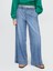 Kadın Mavi Mid Rise Ultrasoft Pileli Baggy Jean Pantolon 5