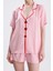 Kadın Kısa Kol Şortlu Çilek Desenli Nakışlı Pijama Takımı 2