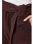 Belted Keten Pantolon Bordo 5