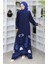 Kolu Lastikli Desenli Elbise 0084-01 Lacivert 3
