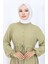 Viskon Kumaş Yarım Düğmeli Elbise 0085-06 Haki 3