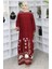 Kolu Lastikli Desenli Elbise 0084-04 Bordo 1